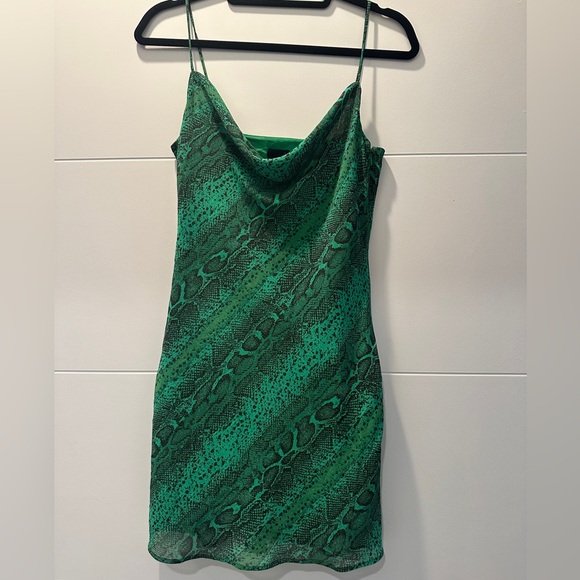 NBD Revolve Maisie Green Snakeskin Cowl Neck Mini Dress | Size S - Picture 9 of 14